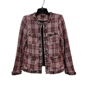 Floryday Women's Collarless Tweed Frayed Blazer - M